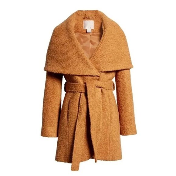 Rachel Parcell Wool Blend Bouclé Wrap Coat in Almond - size small - Picture 4 of 10